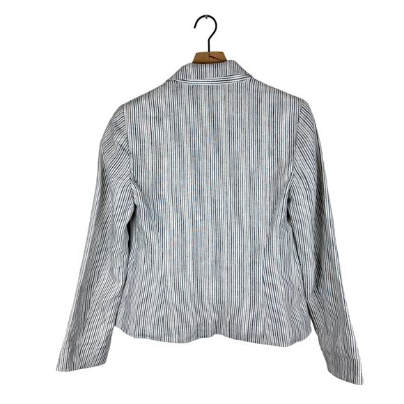 Anthropologie cartonier blue pin striped linen button front blazer 4 - Picture 4 of 12